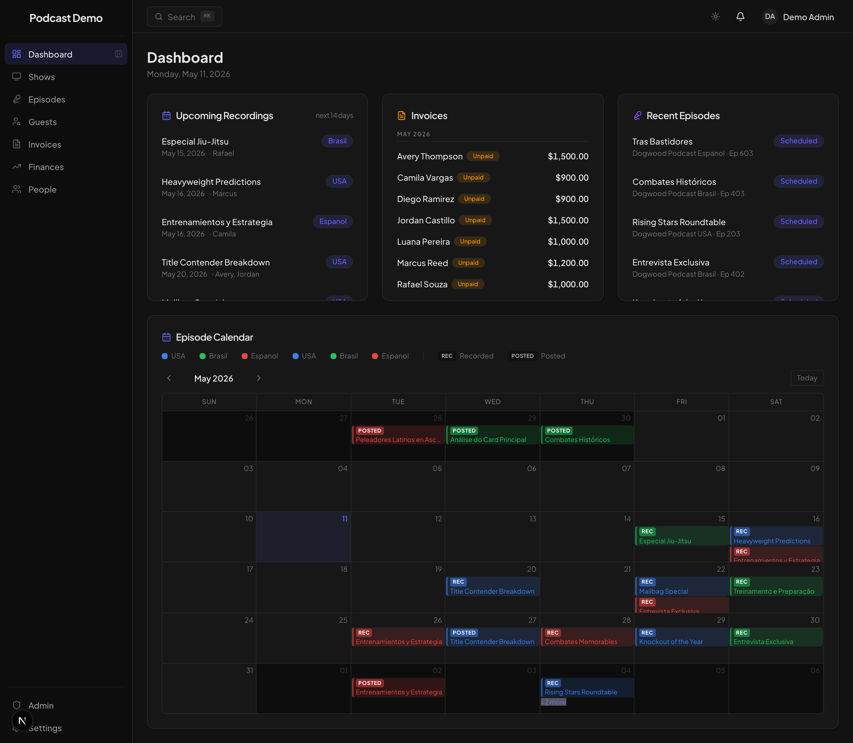 One hub. Three shows. Zero spreadsheets.